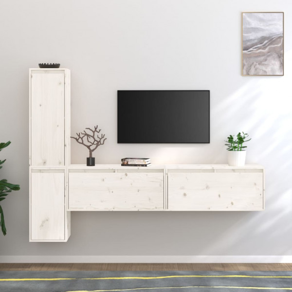 Muebles para TV 4 piezas madera maciza de pino blanco D