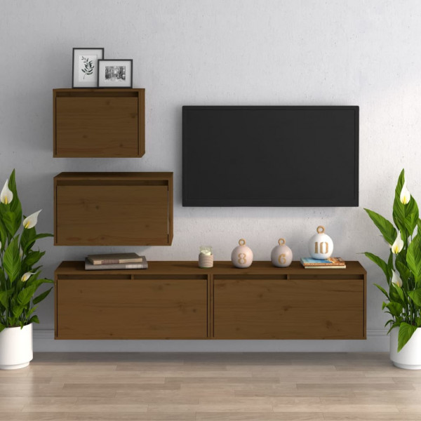 Muebles para TV 4 piezas madera maciza de pino marrón miel D