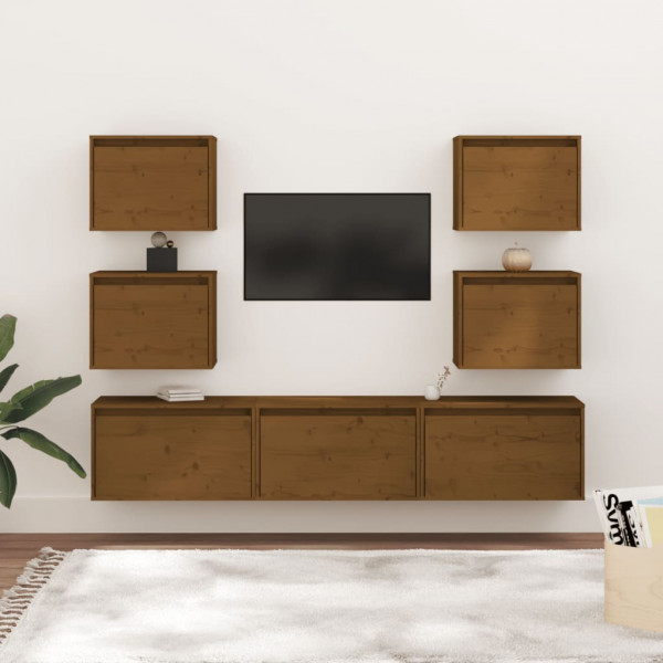 Muebles para TV 7 piezas madera maciza de pino marrón miel D