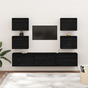 Móveis de TV 7 peças em madeira maciça de pinho preto D