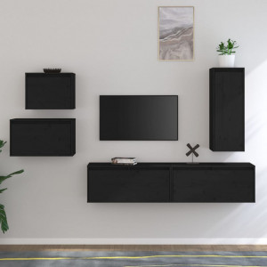 Móveis de TV 5 peças em madeira maciça de pinho preto D