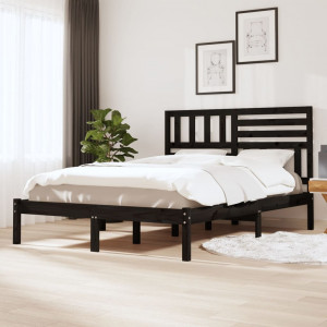 Estructura de cama de madera maciza pino negra 150x200 cm D