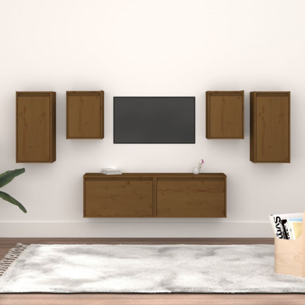Móveis para TV 6 peças madeira maciça de pinho marrom mel D
