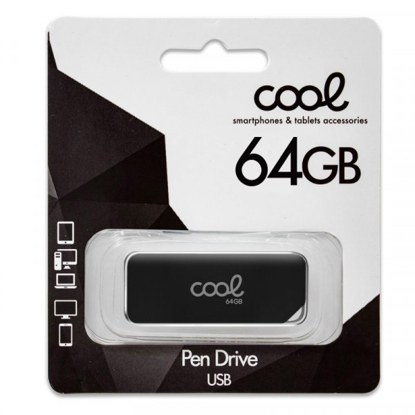 Pen Drive USB x64 GB 2.0 COOL Placa preta M 2