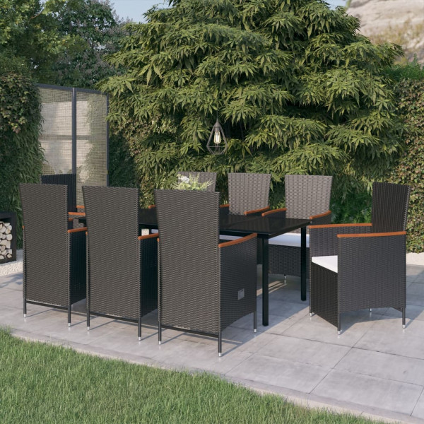 Juego de comedor para jardín 9 piezas con cojines negro Juego de comedor para jardín 9 piezas con cojines negro D