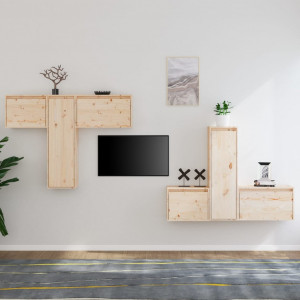 Muebles para TV 6 piezas madera maciza de pino D