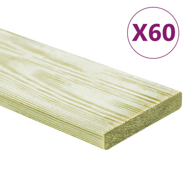 Tábuas de terraço 60 peças madeira de pinho impregnada 7,2 m² 1m D