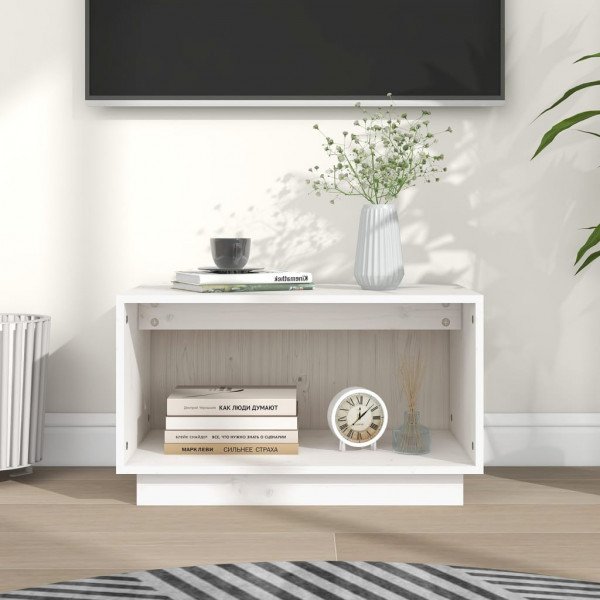 Mueble de TV de madera maciza de pino blanco 60x35x35 cm D
