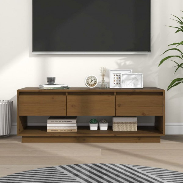 Mueble de TV madera maciza de pino marrón miel 110.5x34x40 cm D