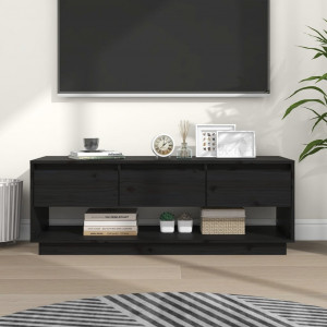 Mueble de TV de madera maciza de pino negro 110.5x34x40 cm D