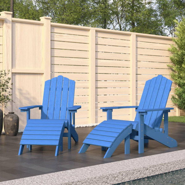 Cadeiras de jardim Adirondack 2 unidades com apoio para os pés em HDPE água-marinha D