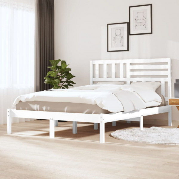 Estructura de cama de madera de pino maciza blanca 140x190 cm D