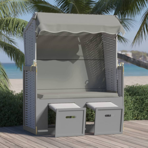 Cadeira de praia Strandkorb com dossel de vime sintético de madeira cinza D