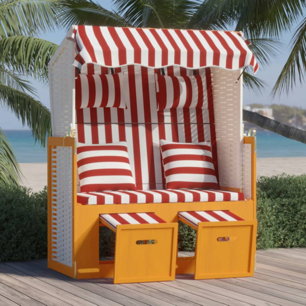 Cadeira Strandkorb com almofadas de ratão sintético madeira vermelho branco D