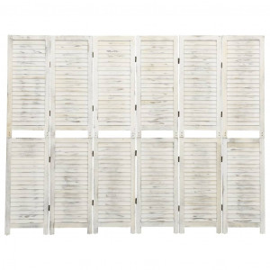 Biombo de 6 paneles madera maciza blanco envejecido 215x166 cm D