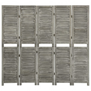 Biombo de 5 paneles de madera maciza gris 179x166 cm D