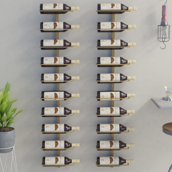 Garrafeira de parede para 10 garrafas 2 unidades metal dourado D