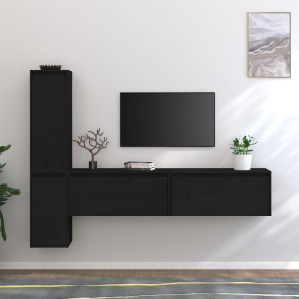 Muebles para TV 4 piezas madera maciza de pino negro D