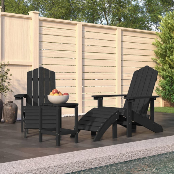 Cadeiras de jardim Adirondack com apoio para pés e mesa HDPE antracite D