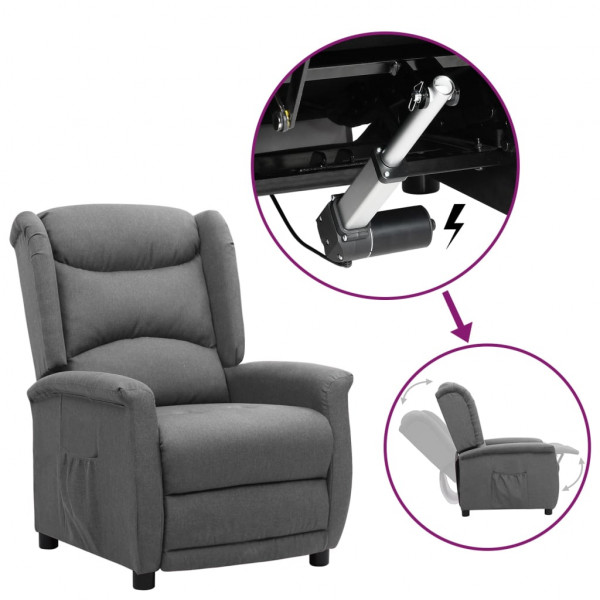 Sillón reclinable elevable de tela gris claro Sillón reclinable elevable de tela gris claro D