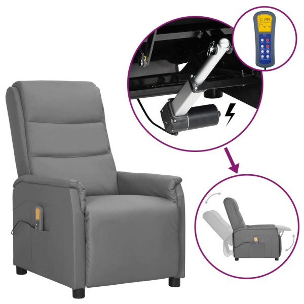 Sillón de masaje elevable cuero sintético gris Sillón de masaje elevable cuero sintético gris D