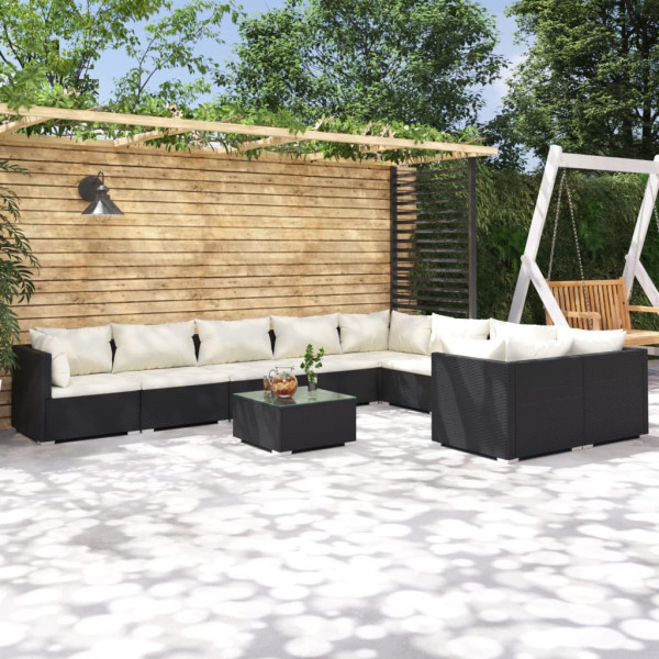 Set de muebles de jardín 10 pzs y cojines ratán sintético negro Set de muebles de jardín 10 pzs y cojines ratán sintético negro D