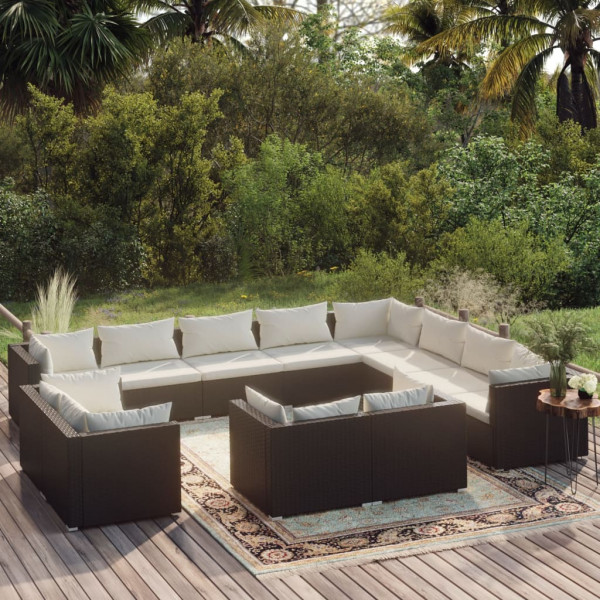 Conjunto de móveis de jardim com 12 peças de almofadas de vime sintético preto D