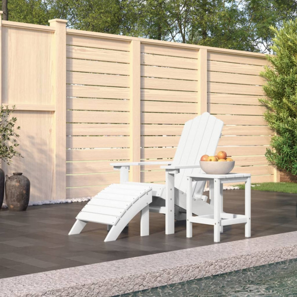 Silla de jardín Adirondack con reposapiés y mesa HDPE blanco D