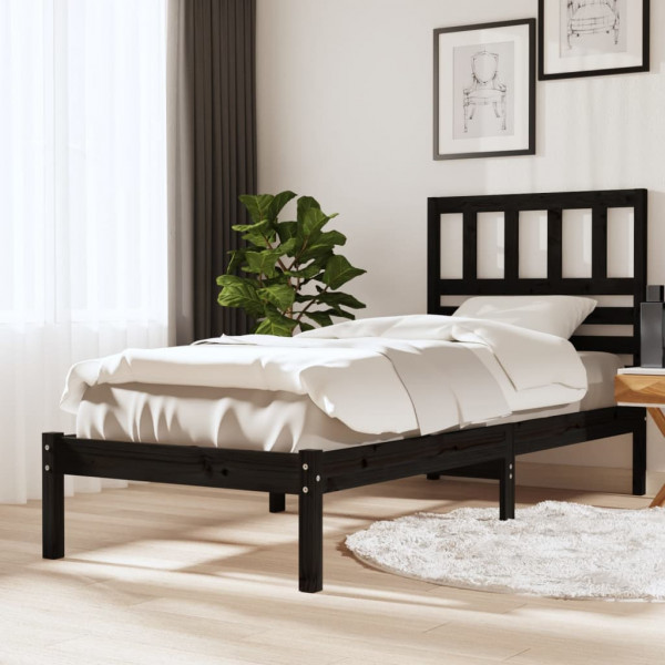 Estrutura de cama madeira maciça de pinho preto 75x190 cm D