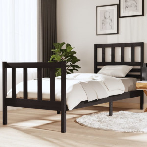 Estructura de cama madera maciza negra 75x190 cm D
