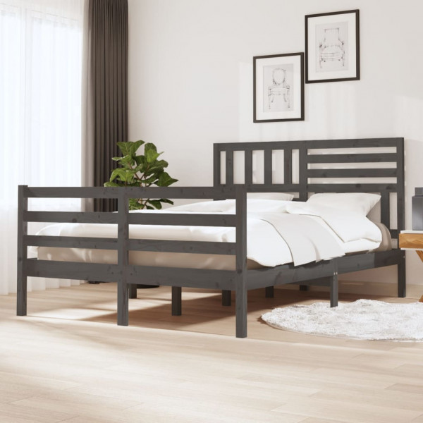 Estrutura de cama de madeira maciça cinza 160x200 cm D