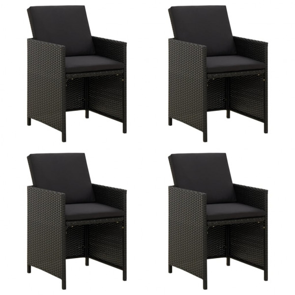 Cadeiras de jardim 4 unidades com almofadas de vime sintético preto D