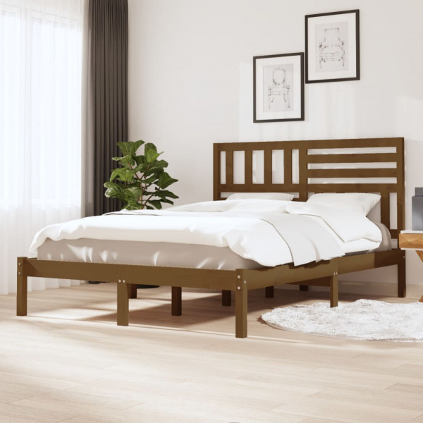 Estructura de cama madera maciza pino marrón miel 120x190 cm D