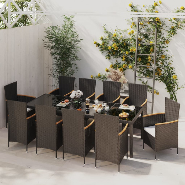 Set de comedor de jardín 11 pzas cojines ratán sintético negro Set de comedor de jardín 11 pzas cojines ratán sintético negro D