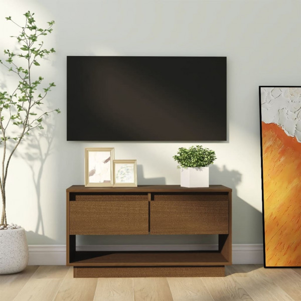 Mueble de TV madera maciza de pino marrón miel 74x34x40 cm D