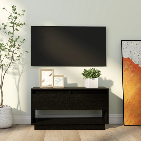 Mueble de TV de madera maciza de pino negro 74x34x40 cm D