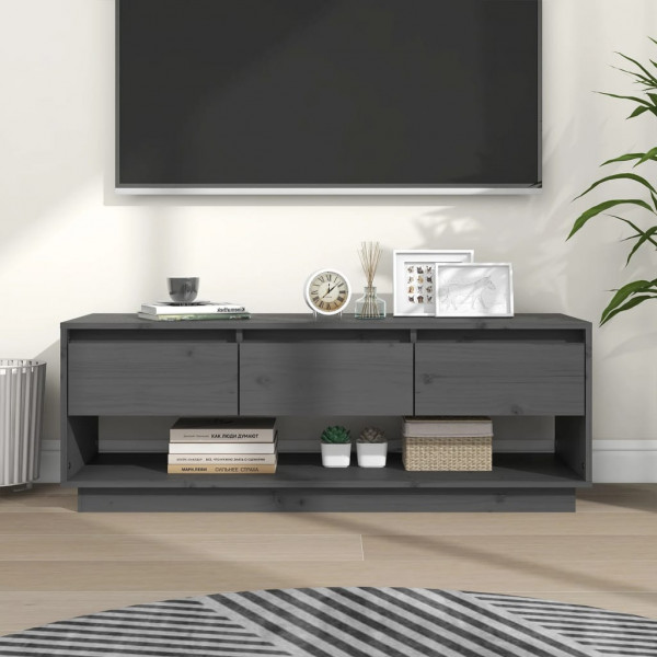 Mueble de TV de madera maciza de pino gris 110.5x34x40 cm D