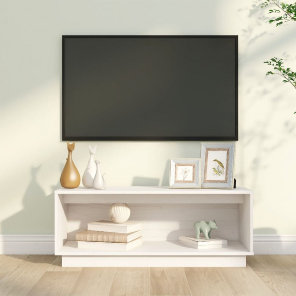 Mueble de TV de madera maciza de pino blanco 90x35x35 cm D