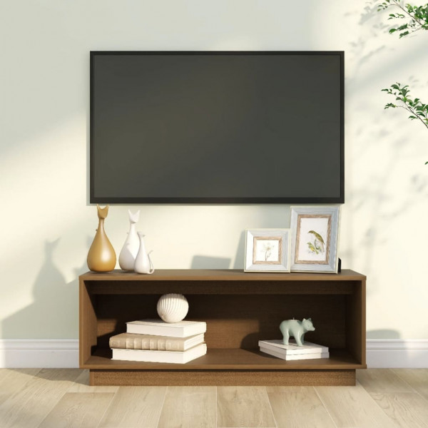 Mueble de TV madera maciza de pino marrón miel 90x35x35 cm D