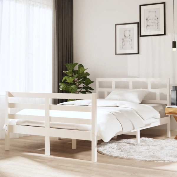Estrutura de cama em madeira maciça branca 120x190 cm D