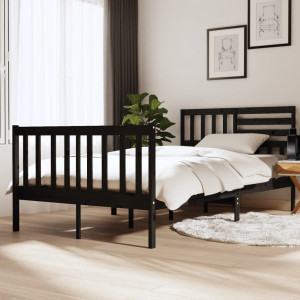Estructura de cama de madera maciza negro 120x190 cm D