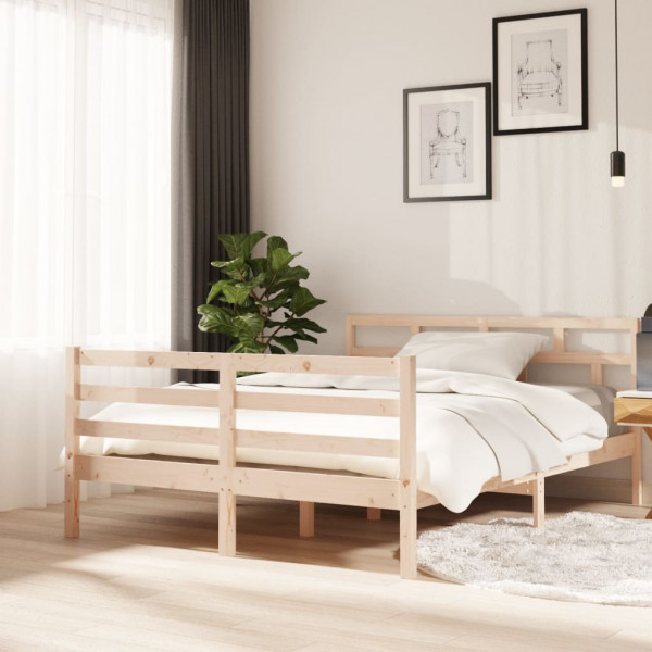 Estrutura de cama de madeira maciça de pinho 140x190 cm D