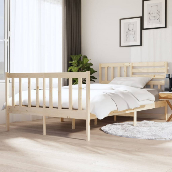 Estrutura de cama de casal em madeira maciça 4FT6 135x190 cm D