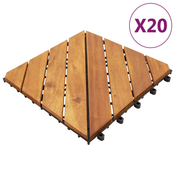 Baldosas de porche de madera de acacia 20 pzas marrón 30x30 cm D