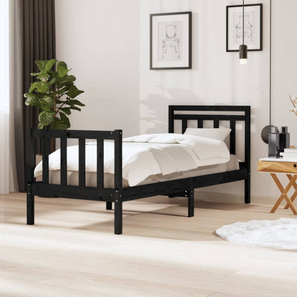 Estructura de cama individual madera maciza negro 90x190 cm D