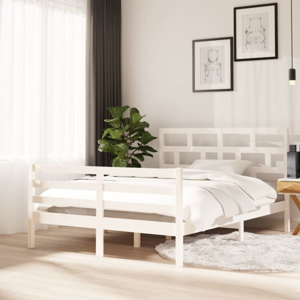 Estructura de cama de madera maciza de pino blanco 140x200 cm D