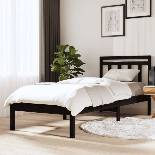 Estrutura de cama de madeira maciça de pinho preto 90x200 cm D