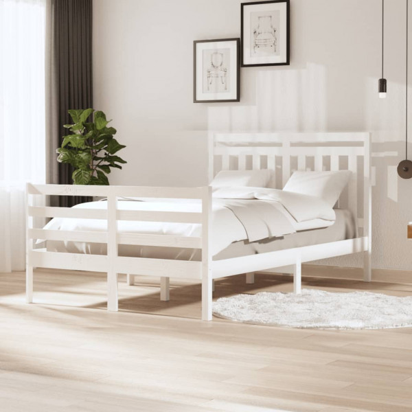 Estructura de cama madera maciza blanco pequeña doble 120x190cm D