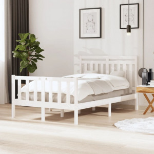 Estructura de cama madera maciza blanco pequeña doble 120x190cm D