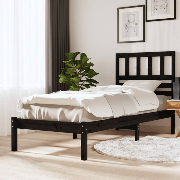 Estrutura de cama individual em madeira maciça de pinho preto 90x190 cm D